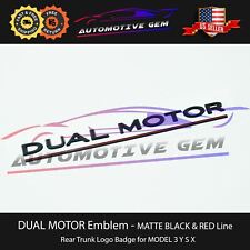 Tesla DUAL MOTOR Emblem MATTE BLACK RED Line Model 3 & Y Trunk Emblem Logo Badge picture