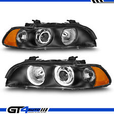 97-03 BMW E39 5-Series Dual LED Halo Projector Replacemant Black Headlights Pair picture