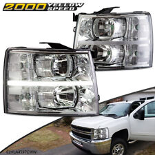 Fits For 2007-2013 Chevy Silverado LED DRL Strip Lens Chrome Housing Headlights picture