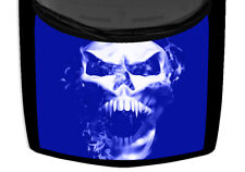 Flame Skull Fangs Truck Hood Wrap Vinyl Car Graphic Decal Grunge Cobalt Blue USA picture