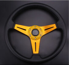 Universal JDM Yellow Black PVC Battle Style Racing Steering Wheel 6 Bolt W/ Horn picture