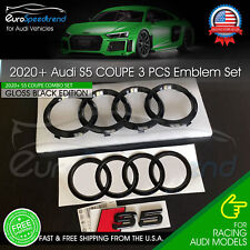 Audi S5 COUPE Front Rear Rings 2020+ Emblem Gloss Black Logo Badge Combo Set OE picture