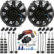 DUAL 7-8 INCH ELECTRIC COOLING FAN 38MM IN-HOSE GROUNDING 180F THERMO SWITCH KIT picture