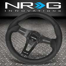 NRG REINFORCED 320MM BLACK LEATHER STEERING WHEEL W/ REAL CARBON FIBER SPOKES picture