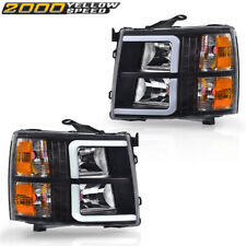 LED DRL Tube Headlights Black/Amber Fit For 2007-2013 Chevy Silverado picture