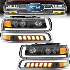Fits 99-02 Chevy Silverado 00-06 Tahoe LED Projector Headlights+Bumper Lamps DOT picture