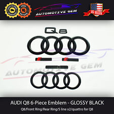 AUDI Q8 Emblem GLOSSY BLACK Grille & Trunk Ring S Line quattro Logo Badge Kit picture