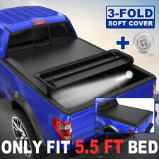 Truck Tonneau Cover 3 Fold For 2015-2023 Ford F150 5.5Ft Bed On Top w/ Led Lamp picture