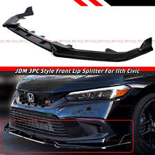 For 2022-2024 Honda Civic LX EX Si JDM 3pc Gloss Black Front Bumper Lip Splitter picture