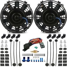 DUAL 7-8 INCH ELECTRIC TRANS COOLER FAN 3/8 NPT GROUND 180 THERMOSTAT SWITCH KIT picture