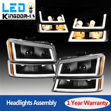 For 2003-2006 Chevy Silverado Black Housing Headlights W/ LED DRL Amber Lamps picture