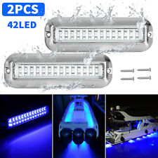2x Blue 42 LED Underwater Marine Boat Transom Lights 316 Stainless Steel Pontoon picture