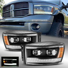 Fit 06-09 Dodge Ram LED DRL Dual Projector Headlights Black Left&Right picture