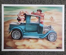 Signed Keith WEESNER poster print vtg 1928 1929 Ford Hot Rod pickup surf beach picture