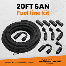 6AN 20FT Fuel Line Hose Kit Nylon Stainless Steel Braided Oil Hose Fittings AN6 picture