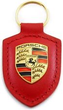 Genuine Porsche Crest Keyring Key Chain Leather Red Color picture