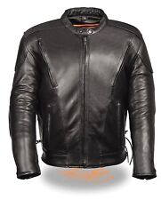 MEN'S MOTORCYCLE BLK SIDE LACE VENTED LEATHER JACKET WITH 2 GUN POCKETS UPTO 11X picture