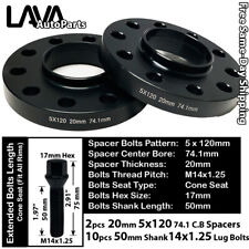 2PC 20MM THICK 5X120 74.1MM C.B WHEEL SPACER+50MM 14X1.25 BOLT FIT BMW X5/X6 picture