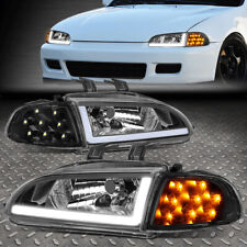 [LED DRL]FOR 92-95 HONDA CIVIC 2/3DR BLACK HOUSING HEADLIGHT AMBER SIGNAL LAMPS picture