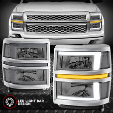 [L-LED DRL+Sequential Signal] For 14-15 Silverado 1500 Headlights Smoked/Clear picture