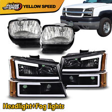 LED DRL Fit For 2003-06 Chevy Silverado Amber Black Headlights+Bumper Fog Lights picture