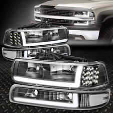 [LED DRL]For 99-02 Chevy Silverado 1500 2500 HD Headlight+Bumper Lamps Black picture
