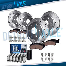 Front Rear Drilled Rotors Brake Pads + 24pc Lugnuts w/keys for Sierra 1500 Tahoe picture
