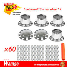 33mm Lug Front + Rear Complete Chrome Hub Cover Semi Truck Wheel Kit Axle Cover picture