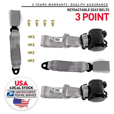 2 Pack Gray Universal 3 Point Retractable Adjustable Car Safety Seat Belt Kit picture