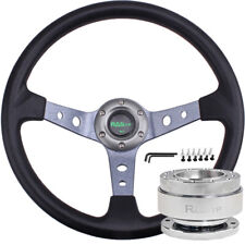 New 350mm Deep Dish 6 Hole Racing Steering Wheel & Silver Quick Release Adapter picture