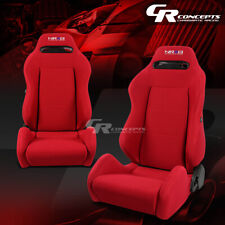 PAIR NRG TYPE-R RED+STITCHES FULLY RECLINABLE RACING SEATS+ADJUSTABLE SLIDER picture
