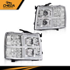Fit For 2007-14 Chevy Silverado Corner Chrome Housing Headlights Lamp Clear Lens picture