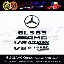 GLS63 AMG V8 BITURBO 4MATIC+ Rear Star Emblem Black Badge Combo Set X167 2020+ picture