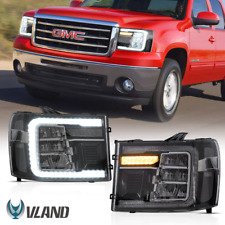 2PCS LED Reflector ABS Headlights For 2007-13 GMC Sierra 1500 SLE w/ Dynamic DRL picture