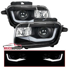 Black Projector Headlights Fits 2010-2013 Chevy Camaro LED Tube Lamps Left+Right picture