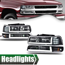 Fit For 99-02 Silverado Suburban Tahoe Black LED DRL Headlights Bumper Lamps picture