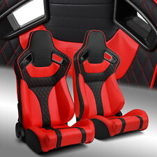 Universal Main Black+Red Side PVC Leather Sport Reclinable Racing Seats Pair picture