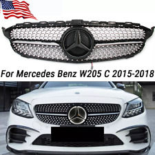 Front Grille W/LED Star For Mercedes Benz C-Class C300 W205 Black Grill 2015-18 picture