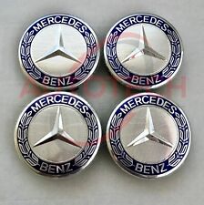 Set of 4 Mercedes-Benz Classic Dark Blue Wheel CenterCaps - 75MM AMG Wreath picture