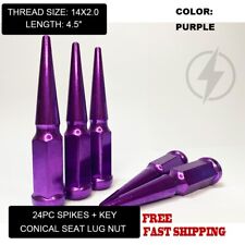 FIT LINCOLN 2000-14 NAVIGATOR 4.5‘’ SPIKE LUG NUT CONICAL SEAT 14x2 PURPLE 24PC picture