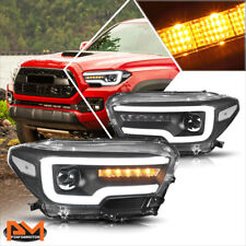 For 16-20 Tacoma LED DRL+Sequential Turn Signal Projector Headlights Black/Clear picture