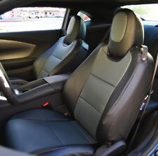 FOR 2010-15 CHEVY CAMARO BLACK/CHARCOAL IGGEE S.LEATHER CUSTOM FRONT SEAT COVERS picture