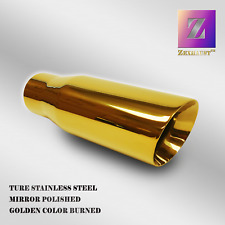 GOLDEN COLOR LONG EXHAUST TIP  3''IN - 4''OUT - 12''LNTH  ANGLE CUT DOUBLE WALL picture