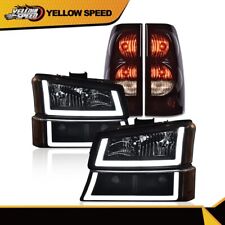 Fit For 2003-2006 Silverado Amber LED DRL Black Housing Headlight + Tail Lights picture