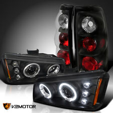Fits 2003-2006 Chevy Silverado Black LED Halo Projector Headlights+Tail Lamps picture