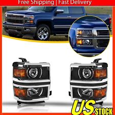 Fits 2014-2015 Chevy Silverado 1500 Pickup Black Projector Headlights Headlamps picture