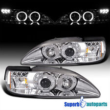 Fits 1994-1998 Ford Mustang Dual Halo Projector Headlights LED Bar 94-98 Mustang picture