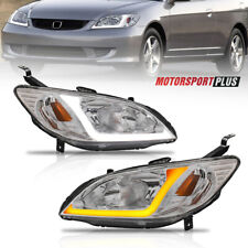Pair Chrome Headlights LED DRL & Dynamic Signal For 2004 2005 Honda Civic picture
