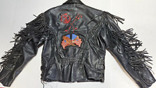 FRONTIER LEATHERS Women's S Black Jacket Embossed Flowers Eagle US Flags Braided picture