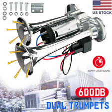 600DB 12V Dual Trumpet Car Air Horn w/ Compressor Kit SUV RV Train Speaker picture